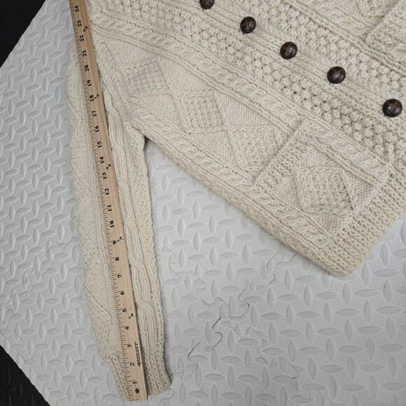 VTG Irish Knit Fisherman Sweater 100% Wool Cardigan Ivory Chunky Womens XS Small - Picture 10 of 10